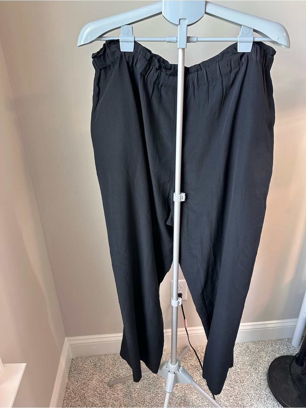 Vintage 1990’s Fu Da 100% Washable Silk Wide Leg Pants 2X Black Drawstring GUC - Picture 4 of 8